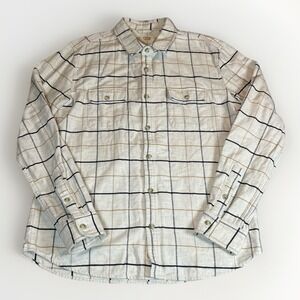 Marine Layer‎ Flannel Shirt Mens Marge M/L Windowpane Plaid Cream Brushed